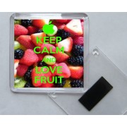 Keep Calm and Love Fruit - Square Acrylic Fridge Magnet