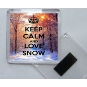 Keep Calm and Love Snow - Square Acrylic Fridge Magnet