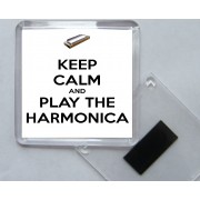 Keep Calm and Play the Harmonica - Square Acrylic Fridge Magnet