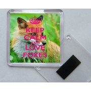 Keep Calm and Love Foxes - Square Acrylic Fridge Magnet
