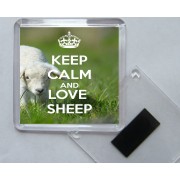 Keep Calm and Love Sheep - Square Acrylic Fridge Magnet
