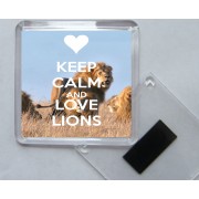 Keep Calm and Love Lions - Square Acrylic Fridge Magnet