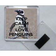 Keep Calm and Love Penguins - Square Acrylic Fridge Magnet
