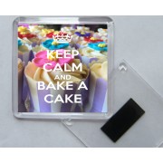 Keep Calm and Bake a Cake - Square Acrylic Fridge Magnet