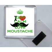 Keep Calm and Love Moustache - Square Acrylic Fridge Magnet