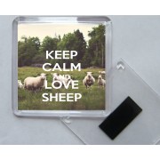 Keep Calm and Love Sheep - Square Acrylic Fridge Magnet