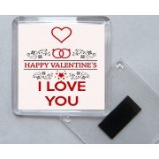 Happy Valentine's I Love You - Square Acrylic Fridge Magnet