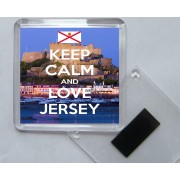 Keep Calm and Love Jersey - Square Acrylic Fridge Magnet