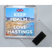 Keep Calm and Love Hastings - Square Acrylic Fridge Magnet
