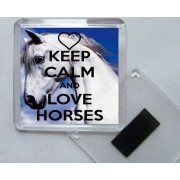 Keep Calm and Love Horses - Square Acrylic Fridge Magnet