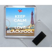 Keep Calm and Love Blackpool - Square Acrylic Fridge Magnet