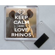 Keep Calm and Love Rhinos - Square Acrylic Fridge Magnet
