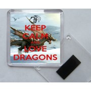 Keep Calm and Love Dragons - Square Acrylic Fridge Magnet
