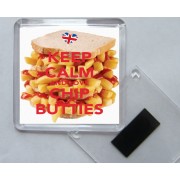 Keep Calm and Love Chip Butties - Square Acrylic Fridge Magnet
