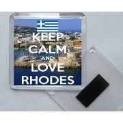 Keep Calm and Love Rhodes - Square Acrylic Fridge Magnet