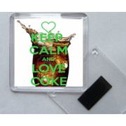 Keep Calm and Love Coke - Square Acrylic Fridge Magnet
