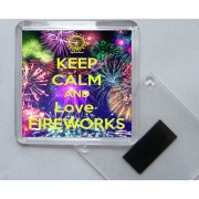 Keep Calm and Love Fireworks - Square Acrylic Fridge Magnet
