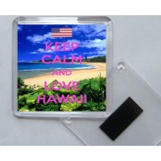Keep Calm and Love Hawaii - Square Acrylic Fridge Magnet