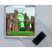 Keep Calm and Love Lindisfarne - Square Acrylic Fridge Magnet