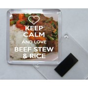 Keep Calm and Love Beef Stew & Rice - Square Acrylic Fridge Magnet