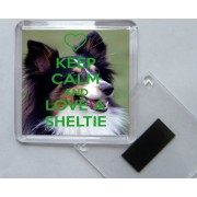 Keep Calm and Love a Sheltie - Square Acrylic Fridge Magnet