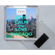 Keep Calm and Love Chicago - Square Acrylic Fridge Magnet