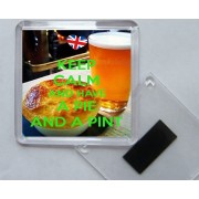 Keep Calm and Have a Pie and a Pint - Square Acrylic Fridge Magnet