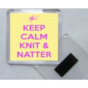 Keep Calm Knit & Natter - Square Acrylic Fridge Magnet