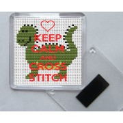 Keep Calm and Love Cross Stitch - Square Acrylic Fridge Magnet