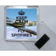 Keep Calm and Fly Spitfires - Square Acrylic Fridge Magnet