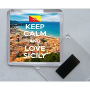 Keep Calm and Love Sicily - Square Acrylic Fridge Magnet