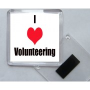 I Love (heart) Volunteering - Square Acrylic Fridge Magnet