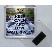 Keep Calm and Love Waterfalls - Square Acrylic Fridge Magnet