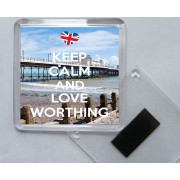Keep Calm and Love Worthing - Square Acrylic Fridge Magnet