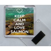 Keep Calm and Love Salmon - Square Acrylic Fridge Magnet