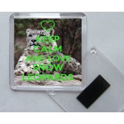 Keep Calm and Love Snow Leopards - Square Acrylic Fridge Magnet