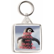 Keep Cool and Hug a Penguin - Square Keyring