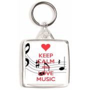 Keep Calm and Love Music - Square Keyring