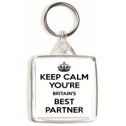 Keep Calm You're Britain's Best Partner - Square Keyring