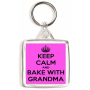 Keep Calm and Bake With Grandma - Square Keyring