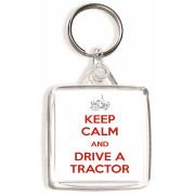 Keep Calm and Drive a Tractor - Square Keyring