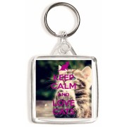 Keep Calm and Love Cats - Square Keyring
