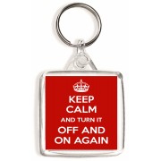 Keep Calm and Turn it Off and On Again - Square Keyring