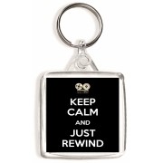 Keep Calm and Just Rewind - Square Keyring