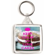 Keep Calm and Love Cakes - Square Keyring