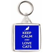 Keep Calm and Love Cats - Square Keyring