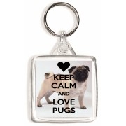 Keep Calm and Love Pugs - Square Keyring