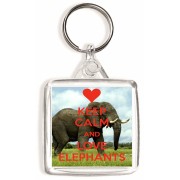 Keep Calm and Love Elephants - Square Keyring