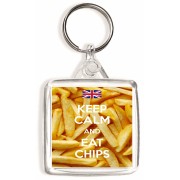 Keep Calm and Eat Chips - Square Keyring