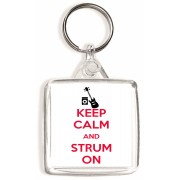 Keep Calm and Strum On - Square Keyring
